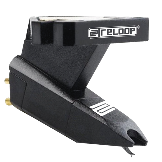Reloop OM Cartridge Black Headshell Mounted